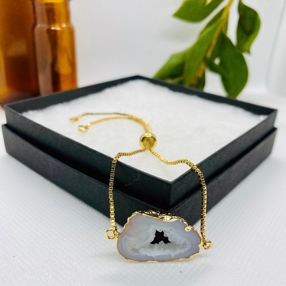 18K Milky White Agate Geode Bracelet